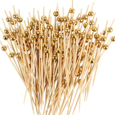 200 PCS Gold Cocktail Picks 4.7 Inch Fancy Toothpicks for Appetizers Bamboo Cocktail Sticks Skewers for Party Decoration, Appetizers, Drinks, Fruits(Gold)