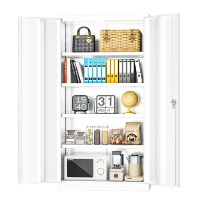 INTERGREAT White Metal Storage Cabinet Doors, 72" Locking Steel Storage Cabinet with Shelves, Tall Metal Cabinet Lockable Steel Cabinets for Home Office