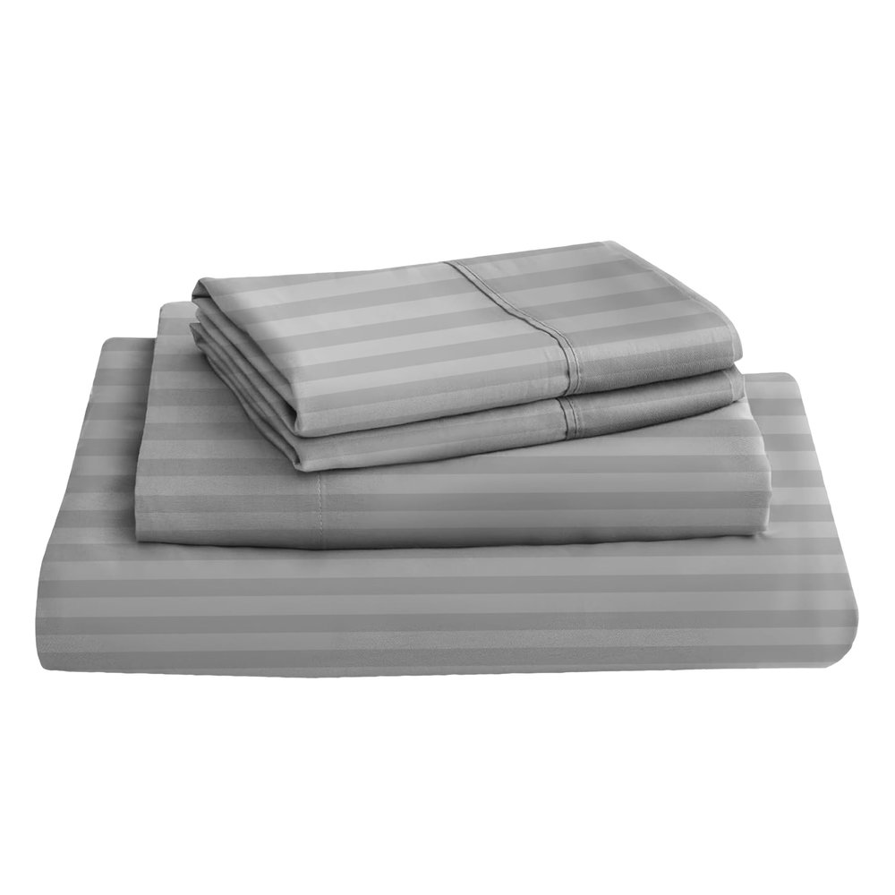 King Giza Sheet Set- 100% Organically Grown Giza Egyptian Cotton, 4-Piece 15-inch Deep Pockets Ultra Soft Sheets - Striped Light Grey