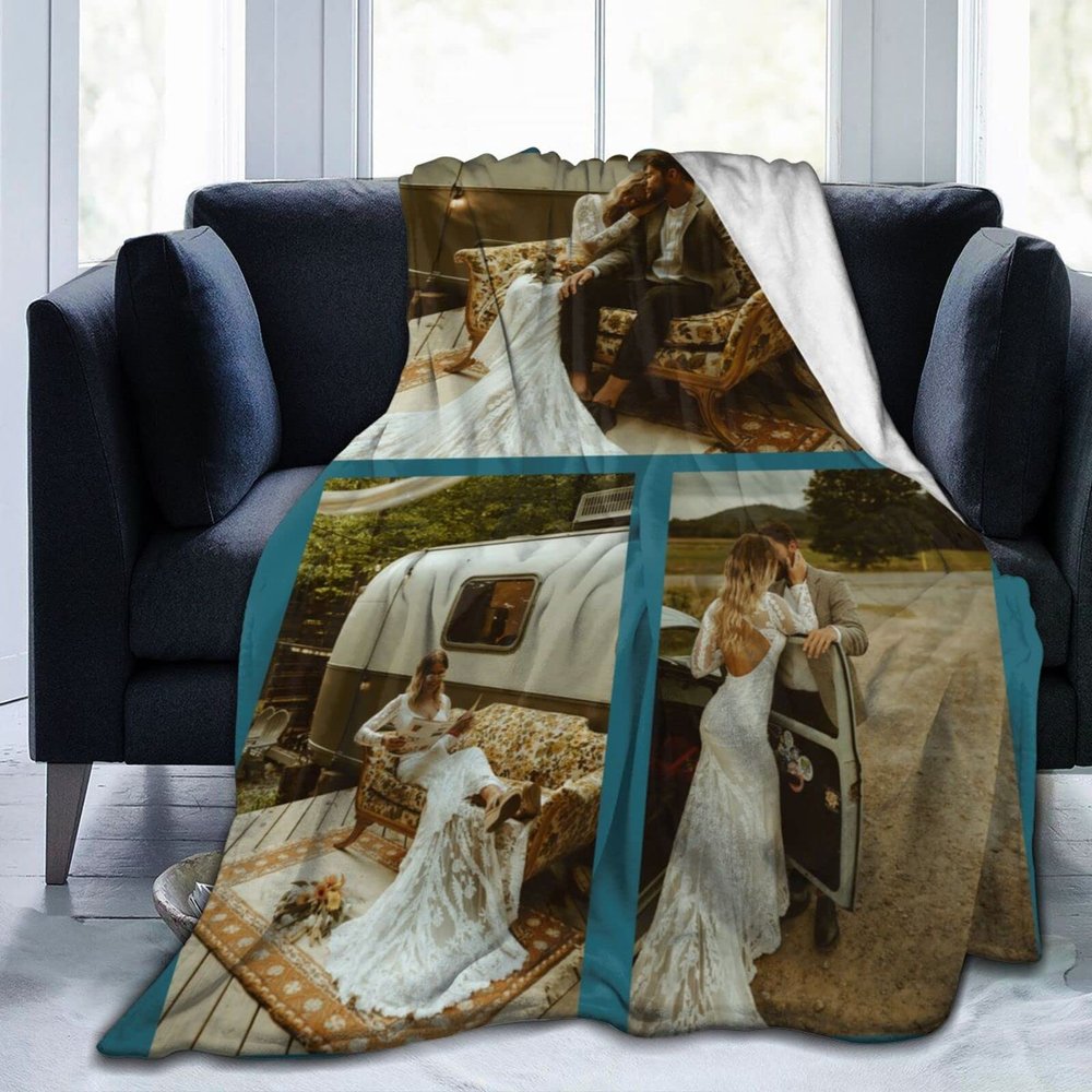 UNJOOES Personalized Blanket, Custom Throw Blankets with Photos Text Logo,Customized Blanket Photo Collage for Adult Kid Birthday Christmas Fathers Mothers Valentines Day,3 Photo Collage,40"x60"