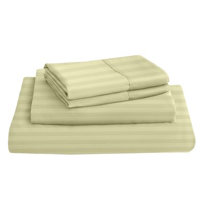 LuckShree King Giza Sheet Set- 100% Organically Grown Giza Egyptian Cotton, 4-Piece 15-inch Deep Pockets Ultra Soft Sheets - Striped Ivory