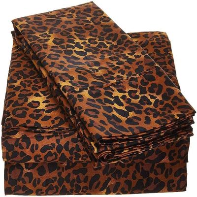 LuckShree King Giza Sheet Set- 100% Organically Grown Giza Egyptian Cotton, 4-Piece 15-inch Deep Pockets Ultra Soft Sheets - Leopard Print