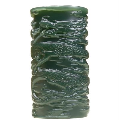China Natural Hetian Nephrite Green Jade Carved Royal Dragon Pendant Amulet