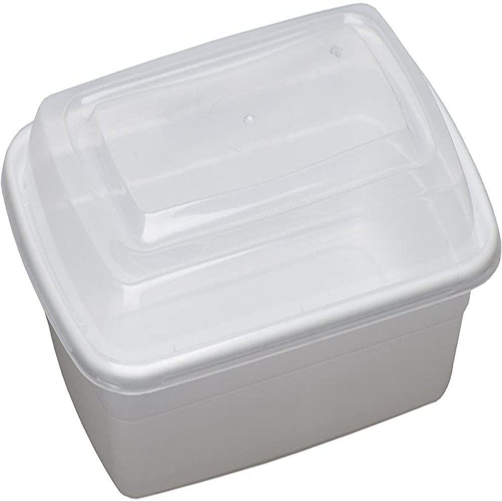 28 oz. White Rectangular Microwavable Container with Clear Lid, Bento Lunch Box, Plastic Take-Out Food Containers (Case of 150)