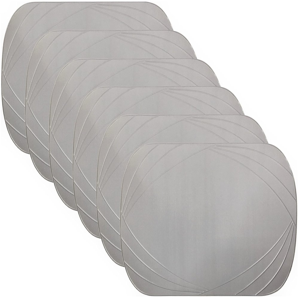 Deluxe Vinyl Placemat Set of 6 Decoration Colors Non-Slip Wipeable 12 by 18 inch (Grey)