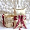 Flower Girl Basket and Ring Bearer Pillow Set in Gold and Burgundy Color + Personalization view 1