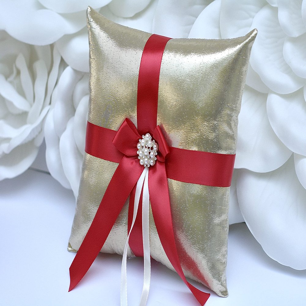 Ring Bearer Pillow ONLY in Gold and Red Color, Wedding Ring Pillow