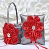 Flower Girl Basket and Ring Bearer Pillow Set in Gray and Red Color view 1