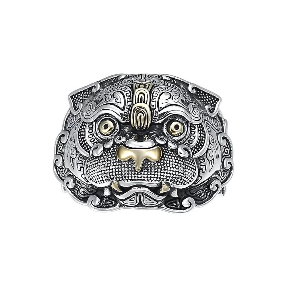 JUNTEN Sterling Silver Feng Shui Pixiu Rings for Men Wealth Lucky Fortune Ring Jewelry Open Adjustable
