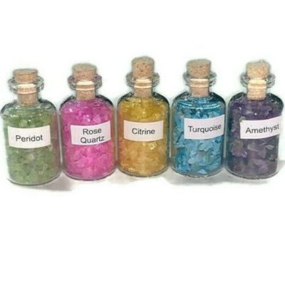 5 Pcs Mini Gemstone Bottles Chip Crystal Tumbled Gem Stones Set Reiki