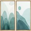 SIGNWIN Framed Canvas Print Wall Art Set Green Watercolor Pastel Mountain Landscape Nature Wilderness Illustrations Modern Art Scenic Colorful for Living Room, Bedroom, Office - 24"x36"x2 Natural view 1