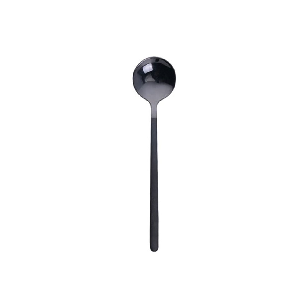 Small Soup Spoon Creative Metal Coffee Spoon Stainless Steel Dessert Small Round Spoon Golden Stirring Spoon Spoon Family Use Soup Spoon Spoon 4 pieces Coffee Spoon (Color : Black)