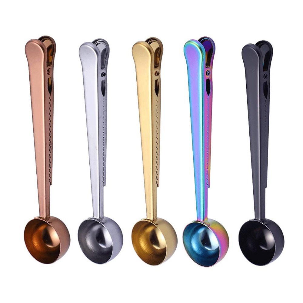 Small Soup Spoon Stainless Steel Digging Spoon Fruit Dessert Spoon Food Bag Sealing Clip Thickened Long-handled Soup Spoon Coffee Spoon (Color : A, Size : 5 Pieces)
