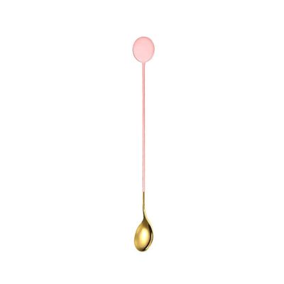 Small Soup Spoon Long Handle Dessert Spoon Spoon Coffee Cereal Mixing Spoon Drinking Soup Spoon Spoon Coffee Spoon (Color : Pink, Size : 4 Pieces)