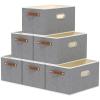 Yawinhe Fabric Storage Bins with Handles, Foldable Baskets for Shelves, Cubes with 3 Handles, Large Boxes for Clothes, Grey, 16.9''Lx11.8''Wx10.2''H, 6-Pack view 1