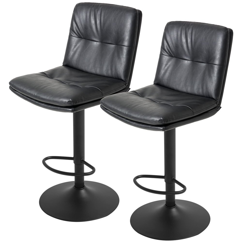 Aodrova Bar Stools Set of 2, Modern PU Leather Barstools Height Adjustable from 22" to 29",Bar Stool with Double Layer Thickened Cushion for Kitchen Counter Black