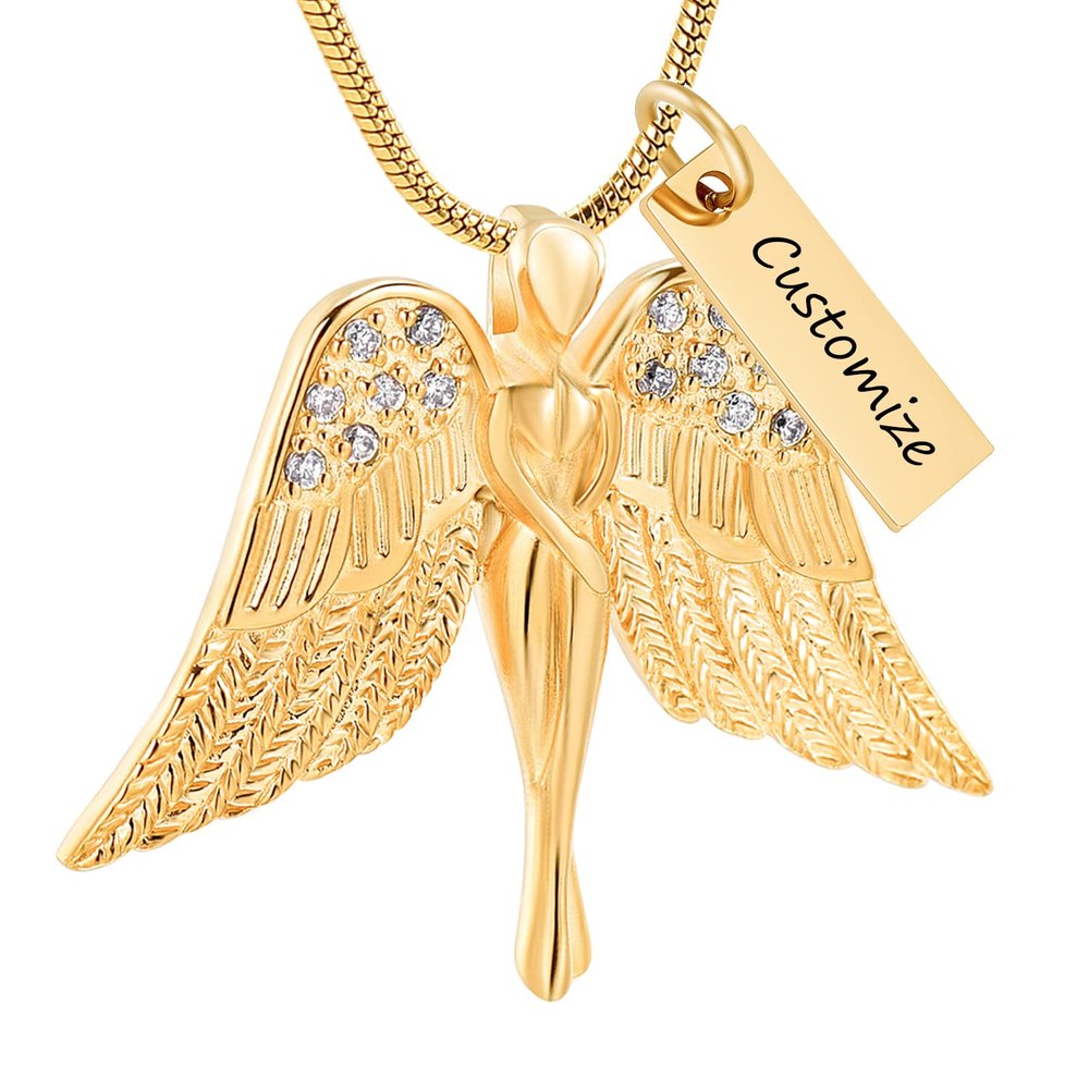 Angel Wing Cremation Jewelry Urn Necklace for Ashes Stainless Steel Urn Pendant Ashes Holder Memorial Jewelry Keepsake Locket,Customize