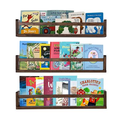 AZSKY Nursery Book Shelves 24 in Set of 3 Walnut Floating Bookshelf for Kids Room Wall Mounted Floating Shelves Solid Nursery Bookshelf Perfect Decor for Kitchen Bedroom Living Room