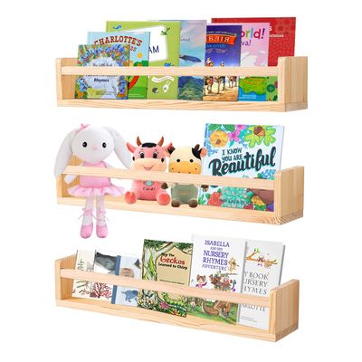 AZSKY Nursery Book Shelves 24 Inch Rustic Natural Wood Floating Shelves,Wall Book Shelves for Farmhouse,Bathroom Dcor,Kitchen Spice Rack or Book Shelf Organizer for Home Dcor,a Set of 3 Same Sizes