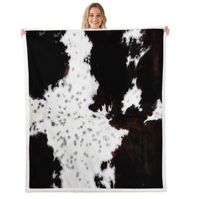 Abstract Cow Fur Throw Blanket White Black Brown Cowhide Print Bed Blanket for Kids Boys Teens, Farmhouse Cow Print Fuzzy Blanket Animal Skin Print Blanket for Couch Sofa, Throw Size (50 x 60 Inches)
