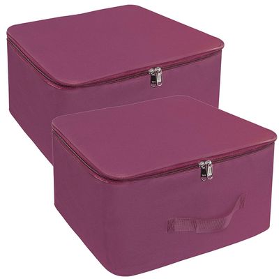 2 Pack Nylon Wardrobe Bag Underbed Moisture Proof Cloth Storage Organiser with Zippered Closure & Handle (Magenta, 38x35.5x25.4 cm) Square By Tradebulk