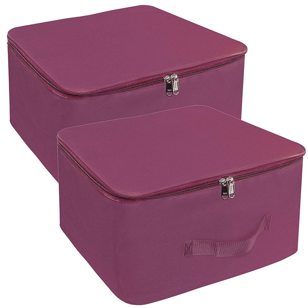 2 Pack Nylon Wardrobe Bag Underbed Moisture Proof Cloth Storage Organiser with Zippered Closure & Handle (Magenta, 38x35.5x25.4 cm) Square By Tradebulk