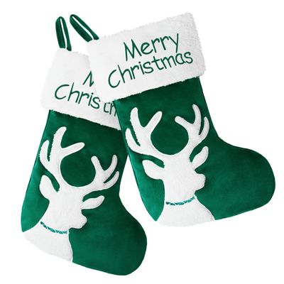 BRAWARM Velvet Christmas Stockings 2 Pack - Green Reindeer Embroidered