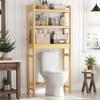 Homykic Over The Toilet Storage, 3-Tier Bamboo Bathroom Shelf with 3 Hooks, Above Toilet Organizer Rack Freestanding for Small Space, Restroom, Laundry, Easy Assembly, Natural view 2