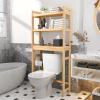 Homykic Over The Toilet Storage, 3-Tier Bamboo Bathroom Shelf with 3 Hooks, Above Toilet Organizer Rack Freestanding for Small Space, Restroom, Laundry, Easy Assembly, Natural view 4
