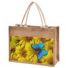 CaTaKu Sunflower Butterfly Blue Jute Tote Bags with Handles & Zipper Large Shopping Grocery Bags Burlap Bags with Front Canvas Pocket Gift Bags for Women 17" x 13" view 1