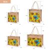 CaTaKu Sunflower Butterfly Blue Jute Tote Bags with Handles & Zipper Large Shopping Grocery Bags Burlap Bags with Front Canvas Pocket Gift Bags for Women 17" x 13" view 2