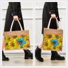 CaTaKu Sunflower Butterfly Blue Jute Tote Bags with Handles & Zipper Large Shopping Grocery Bags Burlap Bags with Front Canvas Pocket Gift Bags for Women 17" x 13" view 4