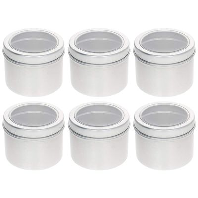 Aicosineg 6 Pack 2 OZ Tin Cans Screw Top Round Aluminum Cans Screw Lid Containers with Clear Window for Store Spices, Candies, Tea or Gift Giving