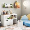 FOTOSOK Toy Storage Cabinet with 3 Movable Drawers, Floor Storage Organizer with Hidden Wheel & Large Open Bookhelf, Organizer Chest for Playroom, White view 1