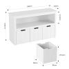 FOTOSOK Toy Storage Cabinet with 3 Movable Drawers, Floor Storage Organizer with Hidden Wheel & Large Open Bookhelf, Organizer Chest for Playroom, White view 2