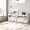 FOTOSOK Toy Storage Cabinet with 3 Movable Drawers, Floor Storage Organizer with Hidden Wheel & Large Open Bookhelf, Organizer Chest for Playroom, White view 3