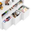 FOTOSOK Toy Storage Cabinet with 3 Movable Drawers, Floor Storage Organizer with Hidden Wheel & Large Open Bookhelf, Organizer Chest for Playroom, White view 4