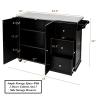 Black Rolling Kitchen Island Portable Utility Serving Cart with 2 Doors Storage Cabinet 3 Drawers Spice Rack Stainless Steel Countertop Utensils Kitchenware Dishware Kitchen Essentials Storage view 2