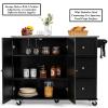 Black Rolling Kitchen Island Portable Utility Serving Cart with 2 Doors Storage Cabinet 3 Drawers Spice Rack Stainless Steel Countertop Utensils Kitchenware Dishware Kitchen Essentials Storage view 3