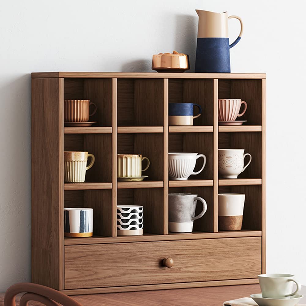 MNSRRN Coffee Cup Storage Rack, Cup Storage Rack, Table Surface Bookshelf, Display Cabinet Retro Wooden Coffee Tea Cup Holder,B