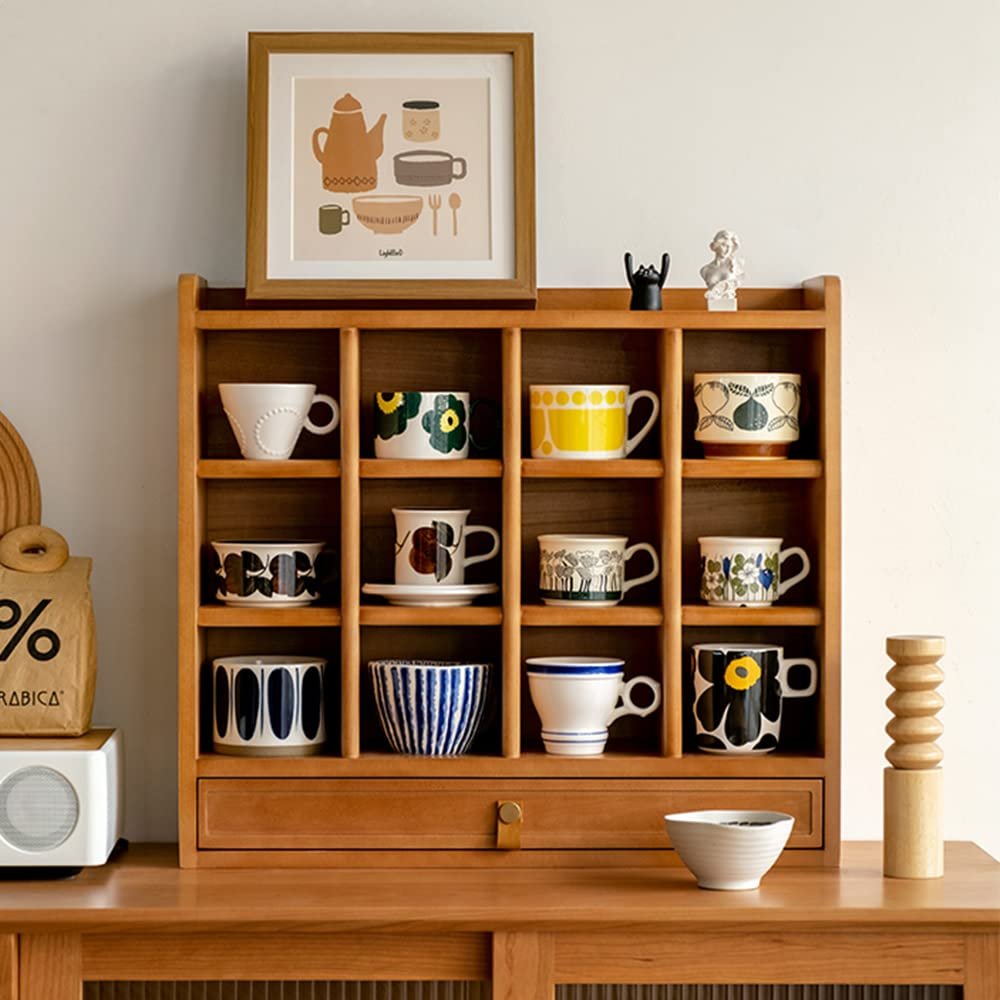MNSRRN Wooden Coffee Cup Rack, Storage Display Grid Coffee Cup, Tea Cup Holder Solid Wood Water Cup Lattice Rack