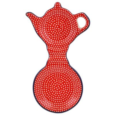 Polmedia Polish Pottery Tea Bag or Lemon Plate UNIKAT - Red Sea Pattern Handmade in Boleslawiec Poland by Ceramika Artystyczna + Certificate of Authenticity