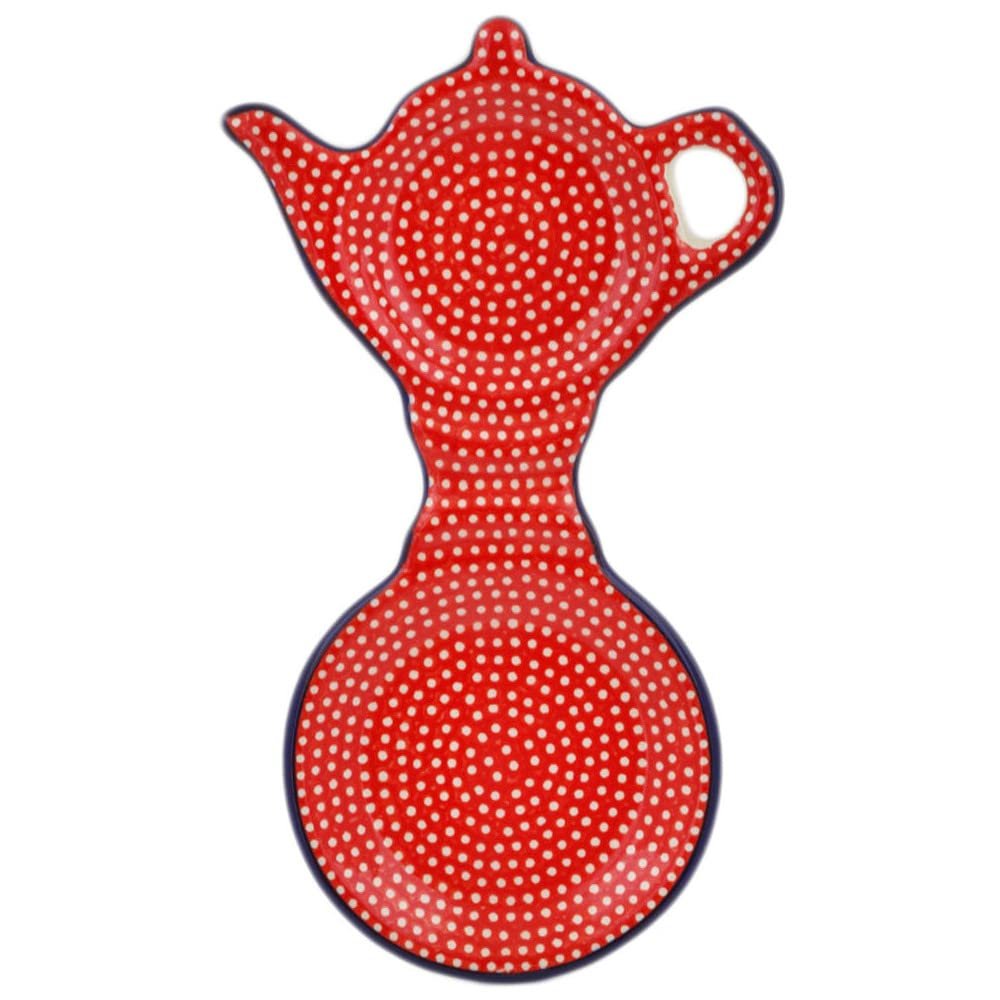 Polmedia Polish Pottery Tea Bag or Lemon Plate UNIKAT - Red Sea Pattern Handmade in Boleslawiec Poland by Ceramika Artystyczna + Certificate of Authenticity