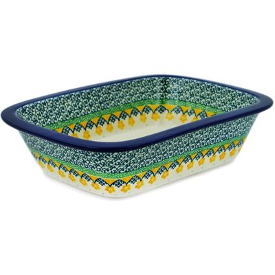 Polmedia Polish Pottery Rectangular Baker UNIKAT - Spring On The Branch Pattern Handmade in Boleslawiec Poland by Ceramika Artystyczna + Certificate of Authenticity