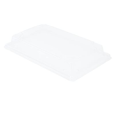 Restaurantware LIDS ONLY: Foil Lux Plastic Lids For Large Sushi Tray 100 Rectangle Bagasse Dish Lids - Trays Sold Separately Dome Design Clear Plastic Lids For Sugarcane Trays Disposable