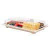 Restaurantware LIDS ONLY: Foil Lux Plastic Lids For Large Sushi Tray 100 Rectangle Bagasse Dish Lids - Trays Sold Separately Dome Design Clear Plastic Lids For Sugarcane Trays Disposable view 2