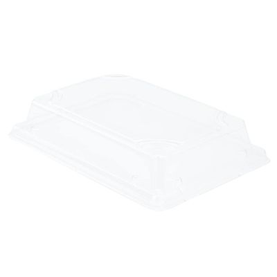 Restaurantware LIDS ONLY: Foil Lux Plastic Lids For Small Sushi Tray 100 Rectangle Bagasse Dish Lids - Trays Sold Separately Dome Design Clear Plastic Lids For Sugarcane Trays Disposable