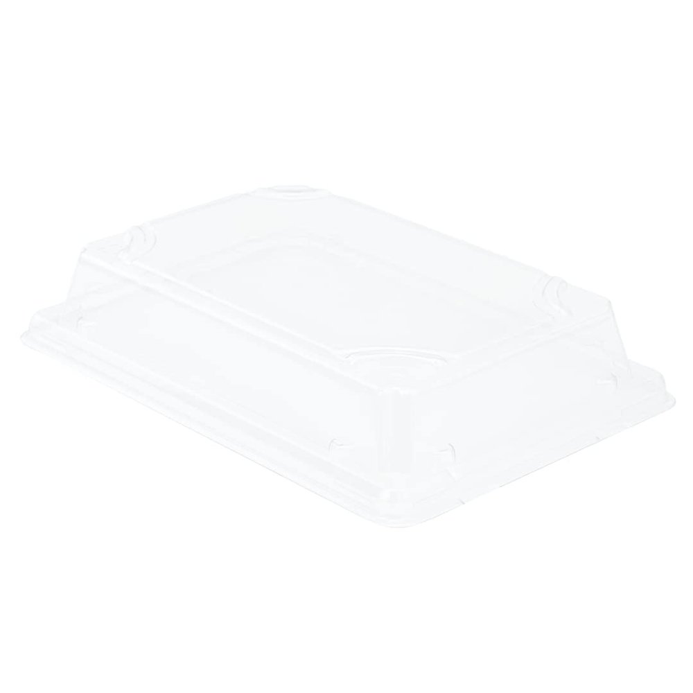 Restaurantware LIDS ONLY: Foil Lux Plastic Lids For Small Sushi Tray 100 Rectangle Bagasse Dish Lids - Trays Sold Separately Dome Design Clear Plastic Lids For Sugarcane Trays Disposable