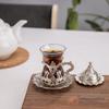 Alisveristime (SET OF 6 Handmade Turkish Tea Water Zamzam Serving Set Glasses Saucer (Silver) view 2