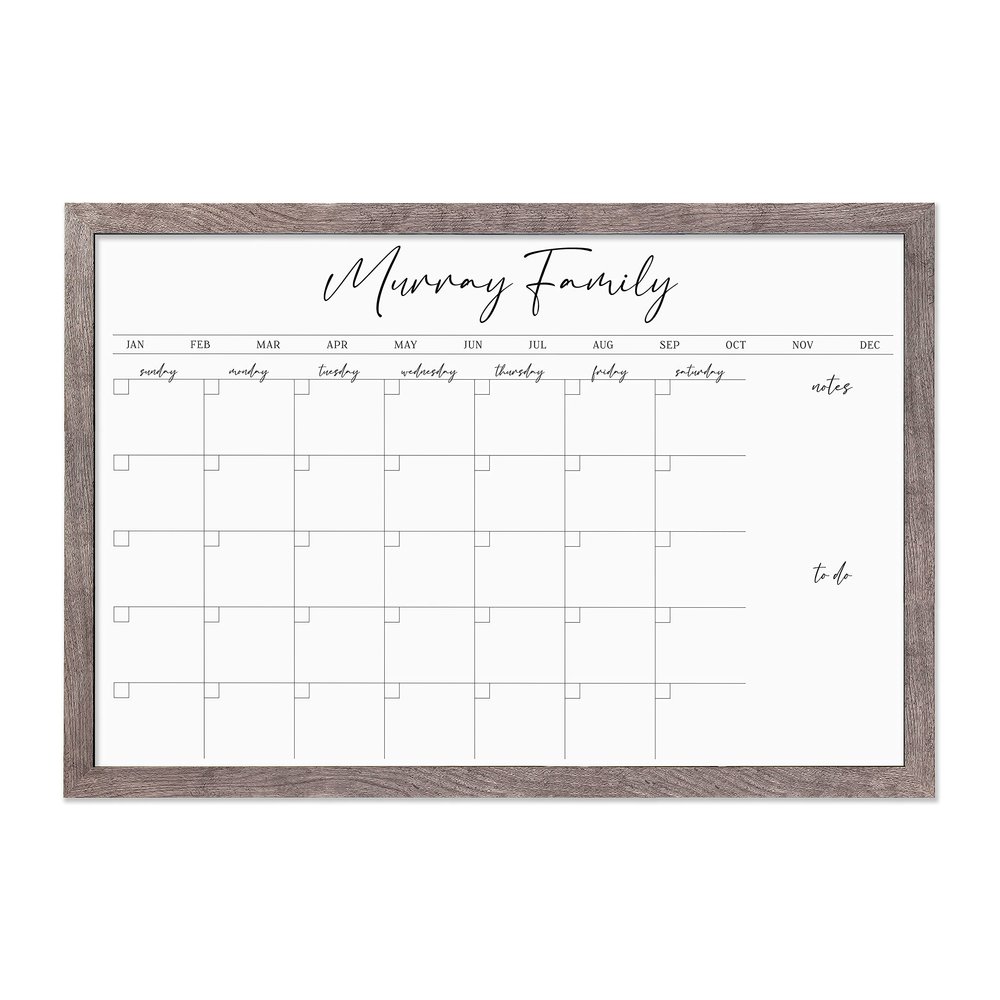 Dry Erase Board Personalized Family Wall Calendar for 2022 and after | Personalized Framed Custom Wall Calendar | Multiple Sizes & Colors (36" W x 24" H, Barnwood Frame)